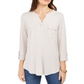 Style & CO Women's Cuffed with Buttons Button up Top Beige Heather  Size Petite XL