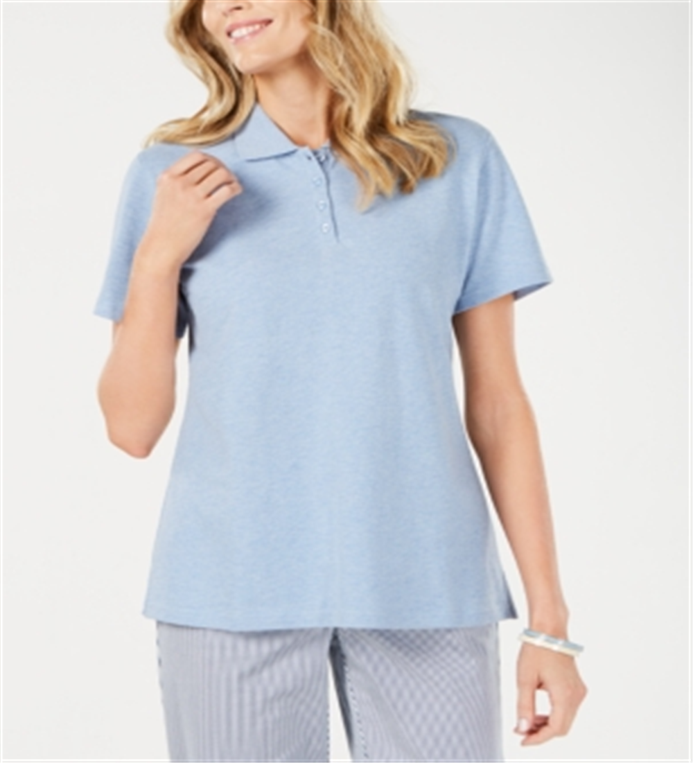 Karen Scott Women's Cotton Pique Polo Top  Blue Size XL