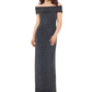 Xscape Off-the-Shoulder Metallic Gown Grey Size 14