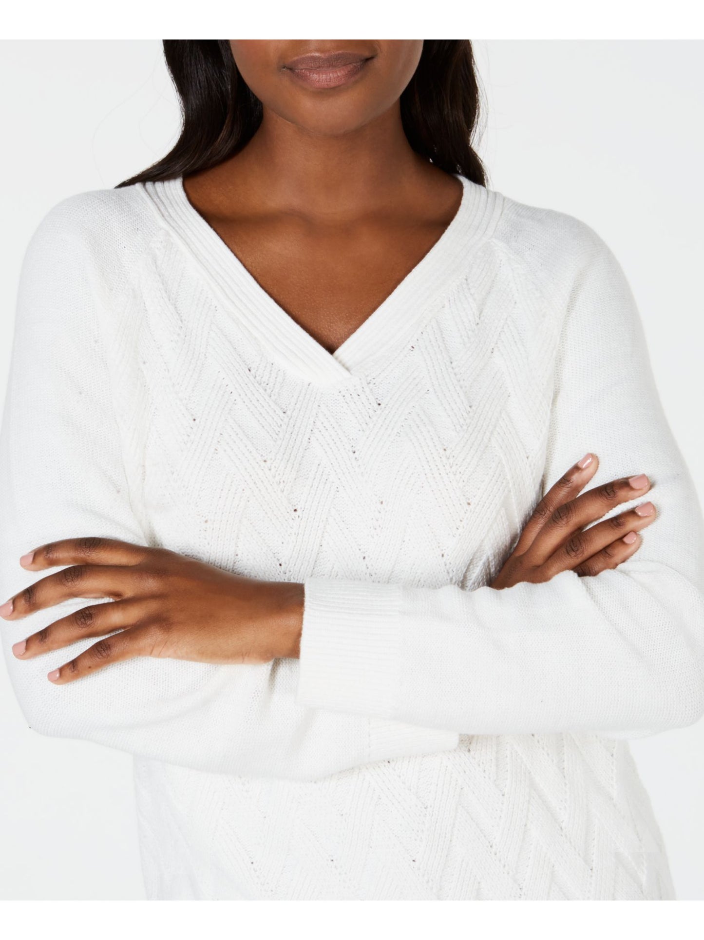 Karen Scott Women's Basket-Stitch Sweater  Winter  White Size Small