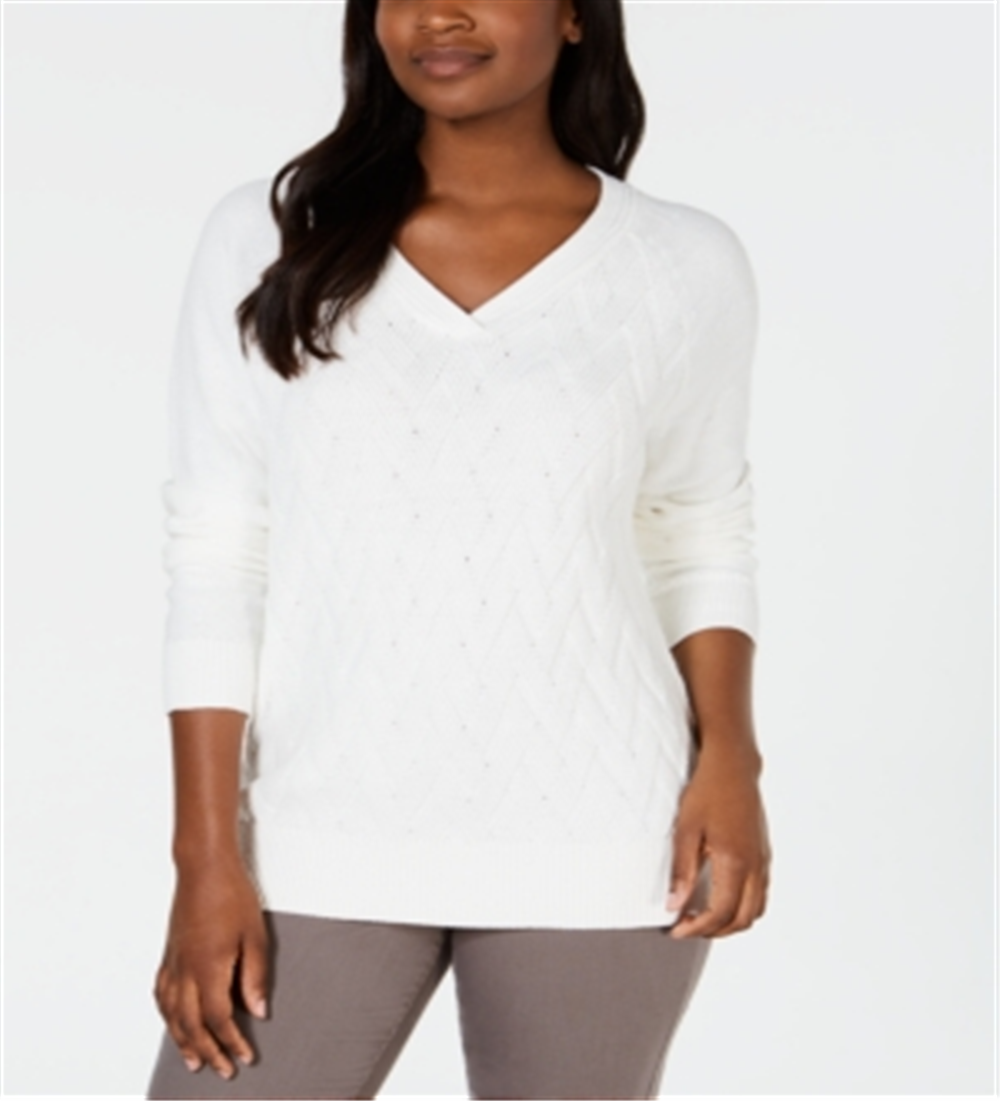 Karen Scott Women's Basket-Stitch Sweater  Winter  White Size Small