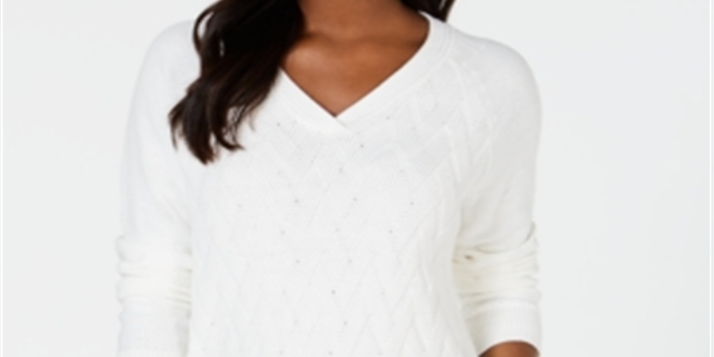 Karen Scott Women's Basket-Stitch Sweater  Winter  White Size Small