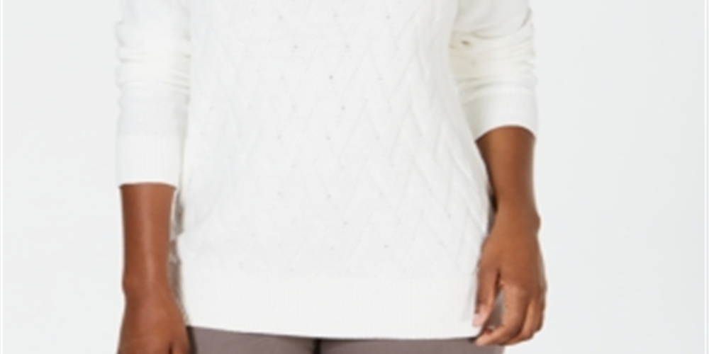 Karen Scott Women's Basket-Stitch Sweater  Winter  White Size Small
