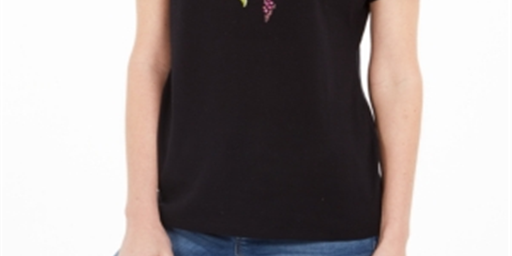 Karen Scott Women's Cotton Hummingbird T-Shirt  Black Size XL