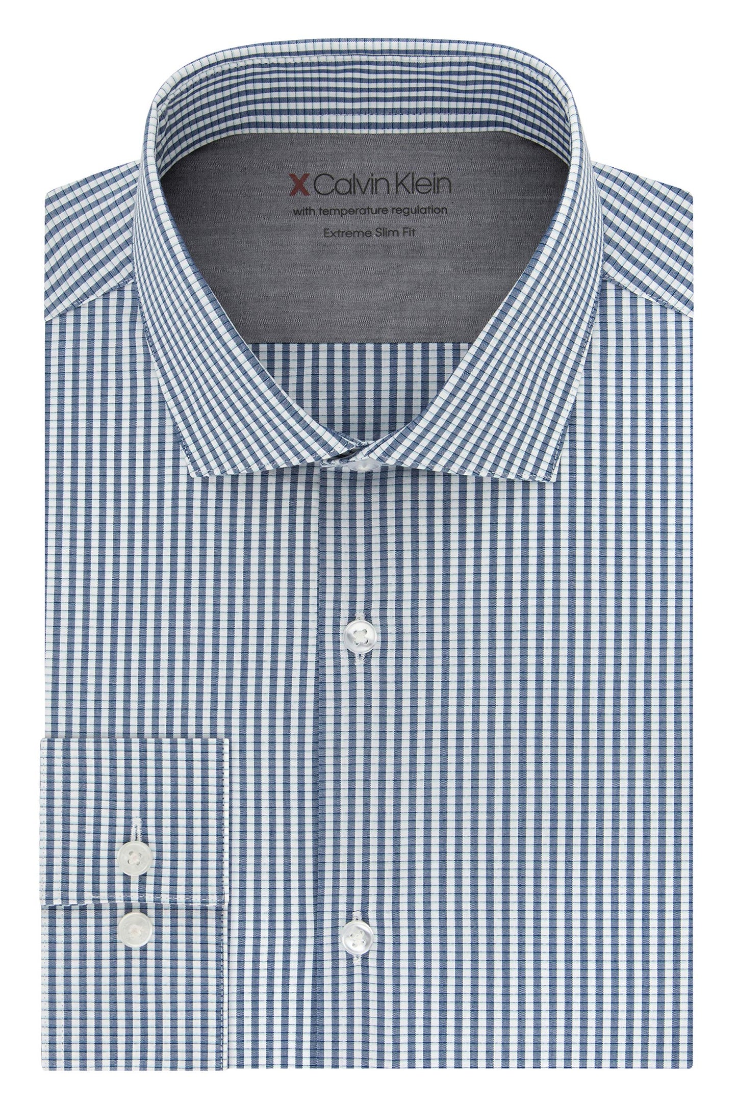 Calvin Klein Men's Extra-Slim Fit Performance Stretch Temperature Regulating Check Dress Shirt  Multi Blue Size  17.5x32-33