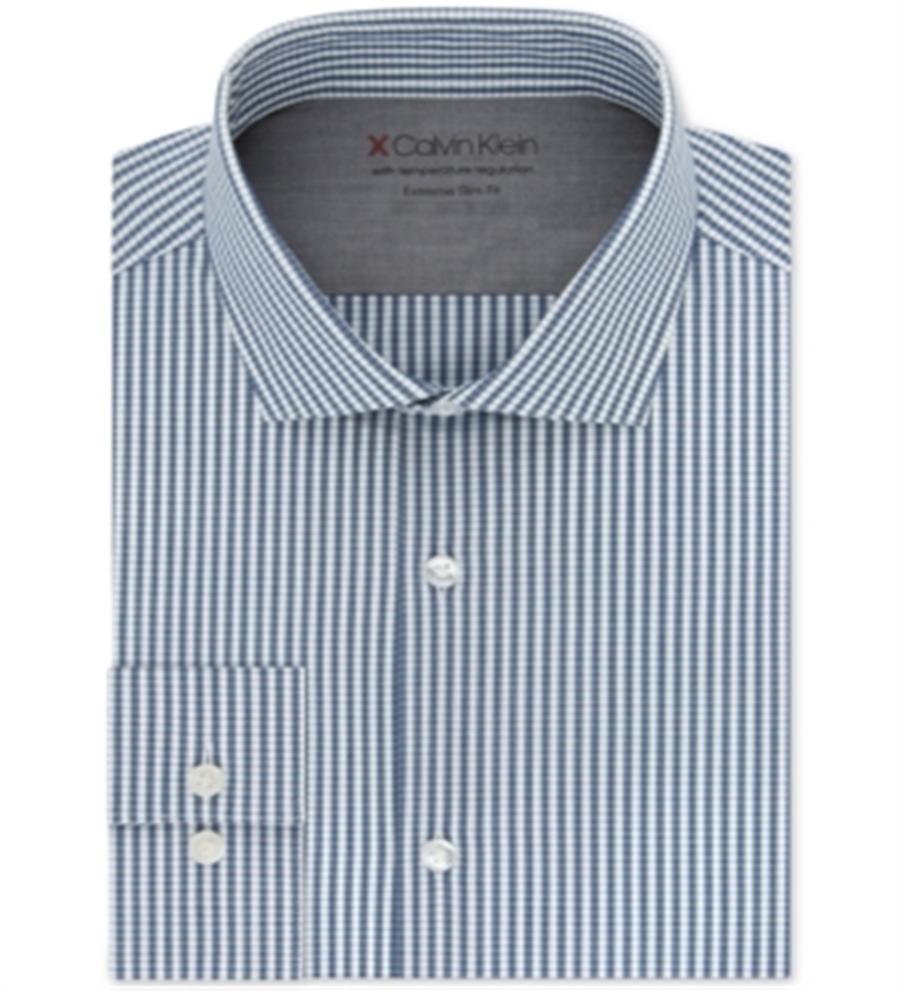 Calvin Klein Men's Extra-Slim Fit Performance Stretch Temperature Regulating Check Dress Shirt  Multi Blue Size  17.5x32-33