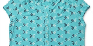Charter Club Women's  Fish-Print Polo Shirt Light Pool Blue Combo Size L