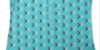 Charter Club Women's  Fish-Print Polo Shirt Light Pool Blue Combo Size L