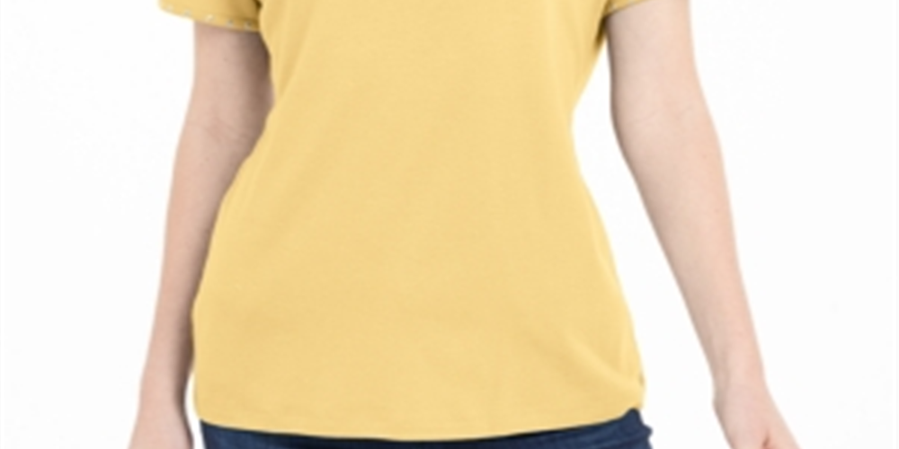 Karen Scott Women's Studded Keyhole Top Citron Aura Size XL