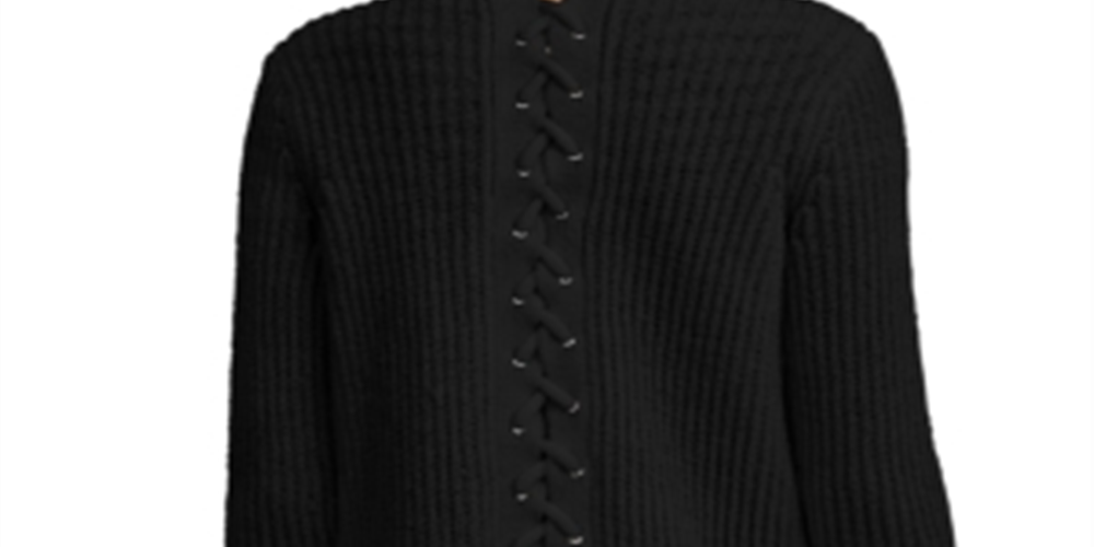 INC Women's Lace-Back Completer Sweater  Black Size Small