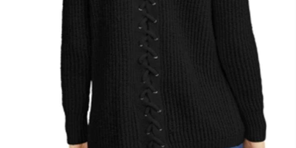 INC Women's Lace-Back Completer Sweater  Black Size Small