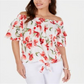 JM COLLECTION Women's Floral Off Shoulder Top White Size Medium