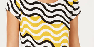 Alfani Women's Patterned Short Sleeve Jewel Neck Top Yellow Size PM