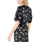 Alfani Women's  Floral-Print Satin Smocked-Shoulder Top  - Black Modern Ditsy Size Small