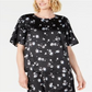 Alfani Women's  Floral-Print Satin Smocked-Shoulder Top  - Black Modern Ditsy Size Small