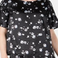 Alfani Women's  Floral-Print Satin Smocked-Shoulder Top  - Black Modern Ditsy Size Small