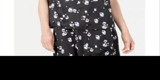Alfani Women's  Floral-Print Satin Smocked-Shoulder Top  - Black Modern Ditsy Size Small