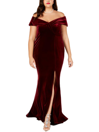 Xscape Women's Plus Velvet Off the Shoulder Evening Dress Purple Size 18W