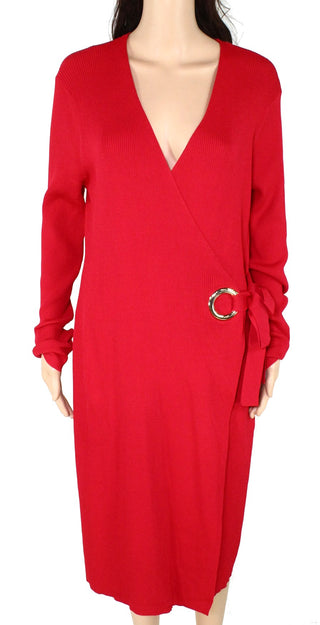 INC Women's  Wrap Ribbed Knit Grommet Sweater Red Size XS