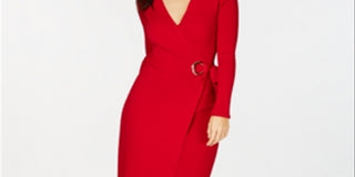 INC Women's  Wrap Ribbed Knit Grommet Sweater Red Size XS