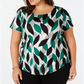 Alfani Women's Plus Size Printed Top  - Textured Leaves Blue Size 4