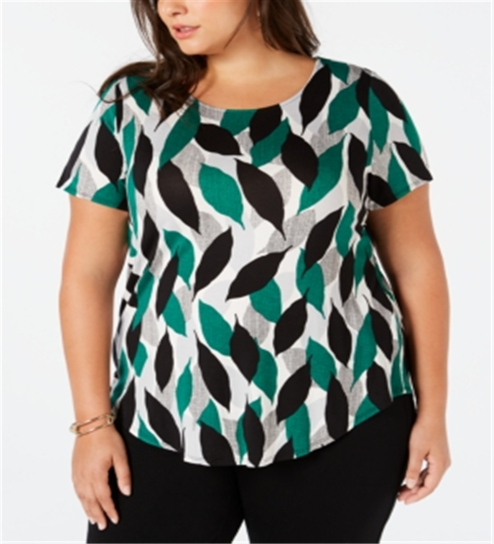 Alfani Women's Plus Size Printed Top  - Textured Leaves Blue Size 4