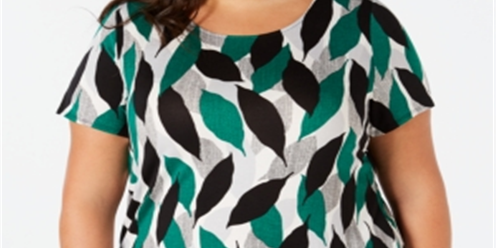 Alfani Women's Plus Size Printed Top  - Textured Leaves Blue Size 4