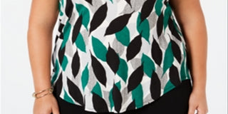 Alfani Women's Plus Size Printed Top  - Textured Leaves Blue Size 4