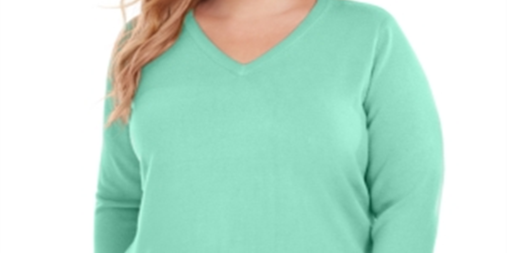 Karen Scott Women's Plus Size V-Neck Luxsoft Sweater  - Aquifer Blue Size 2X