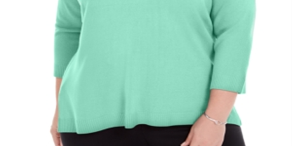 Karen Scott Women's Plus Size V-Neck Luxsoft Sweater  - Aquifer Blue Size 2X