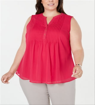 Charter Club Women's  Plus Size Pleated Pintuck Top  - Moroccan Pink Combo Pink Size 4X