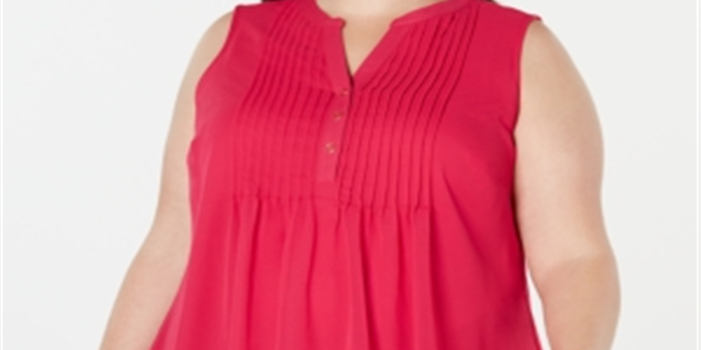 Charter Club Women's  Plus Size Pleated Pintuck Top  - Moroccan Pink Combo Pink Size 4X