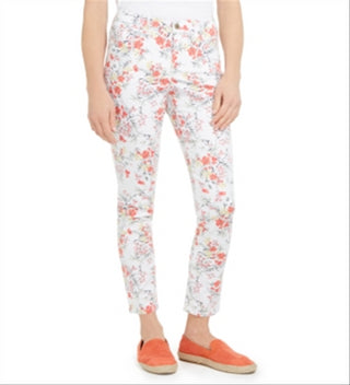 Charter Club Women's Floral Printed Bristol Capri Jeans  White Size 4 -