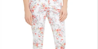Charter Club Women's Floral Printed Bristol Capri Jeans  White Size 4 -