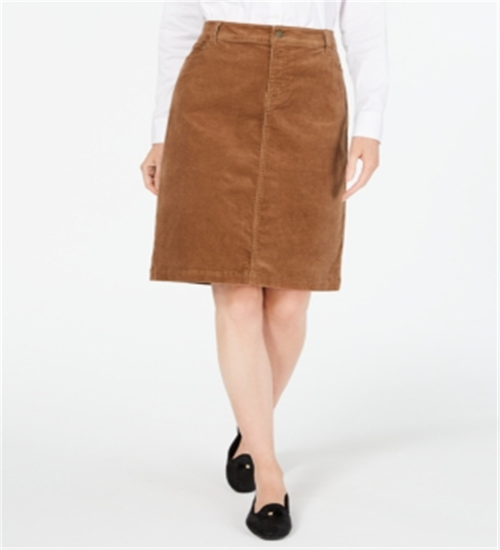 Charter Club Women's  Petite Corduroy Tummy-Control Skirt  Brown Size 10 P