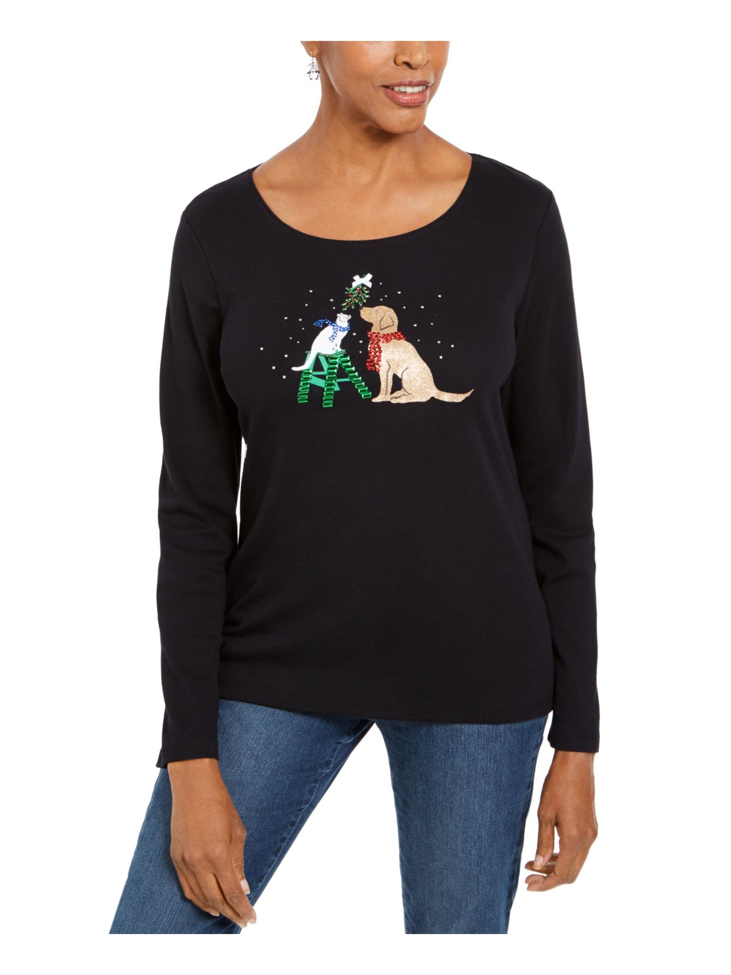 Karen Scott Women's  Long Sleeve T-Shirt Top  Black Size Petite Small