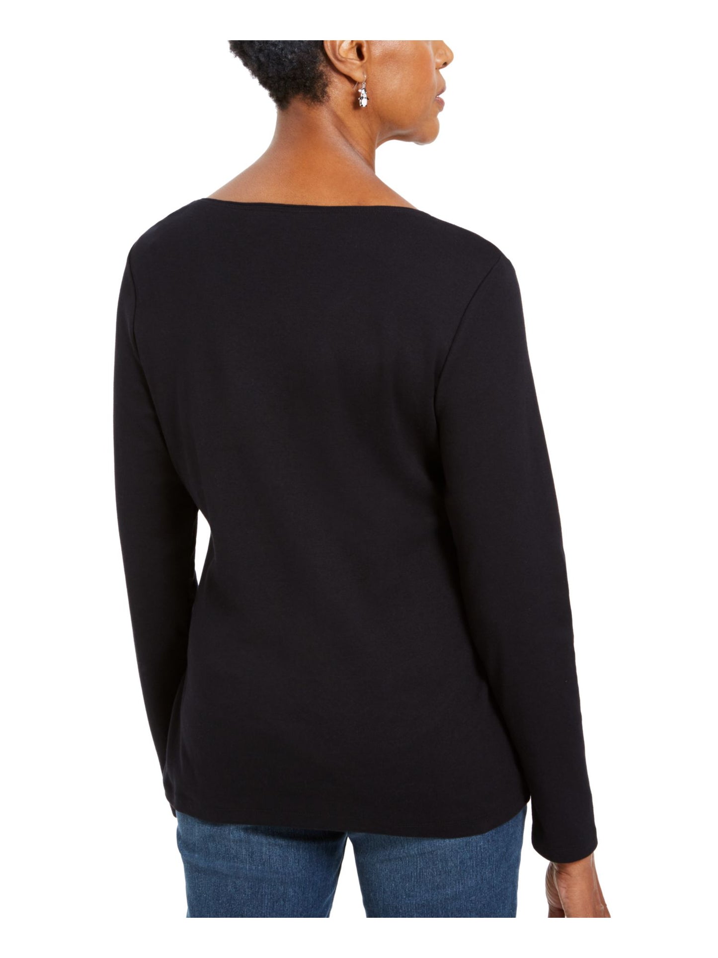 Karen Scott Women's  Long Sleeve T-Shirt Top  Black Size Petite Small