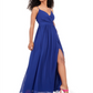 City Studios Women's Slitted Spaghetti Strap Sweetheart Neckline Full-Length Fit Flare Evening Dress Blue Size 7