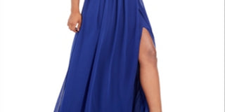 City Studios Women's Slitted Spaghetti Strap Sweetheart Neckline Full-Length Fit Flare Evening Dress Blue Size 7