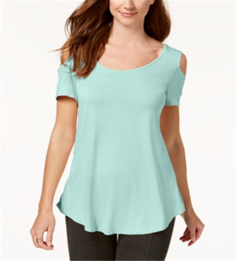 JM Collection Women's Cold-Shoulder Swing T-Shirt  Blue Size Small