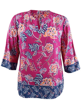 Charter Club Women'S Petite Double-Floral Printed Tunic  Moroccan Pink Combo Size Petite L