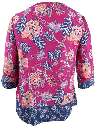 Charter Club Women'S Petite Double-Floral Printed Tunic  Moroccan Pink Combo Size Petite L