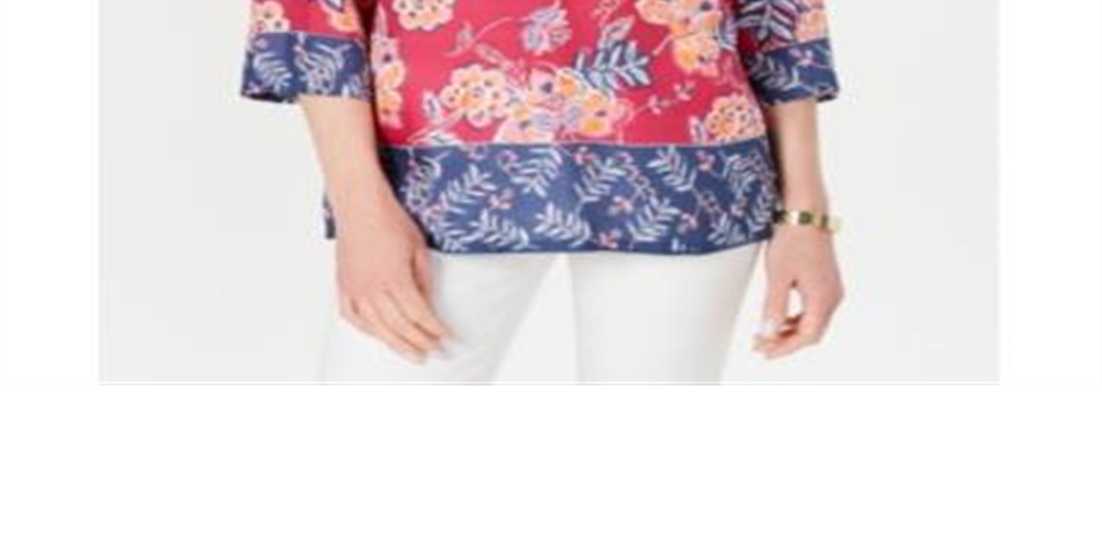 Charter Club Women'S Petite Double-Floral Printed Tunic  Moroccan Pink Combo Size Petite L