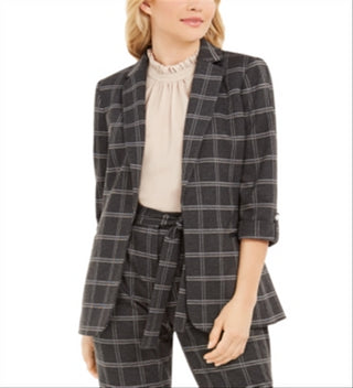 Calvin Klein Women's Suit Jacket Plaid Stretch Black Size 14P