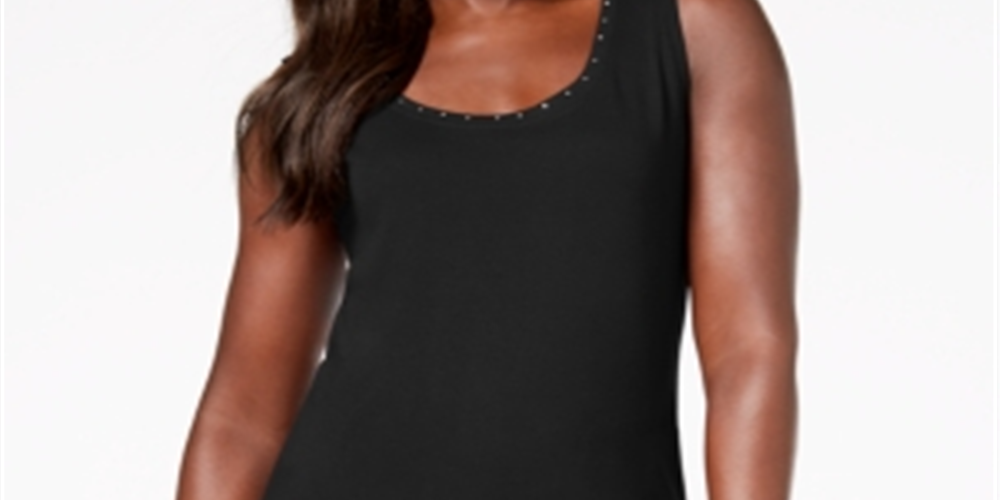 Karen Scott Women's Cotton Studded Tank Top  - Deep Black Size M