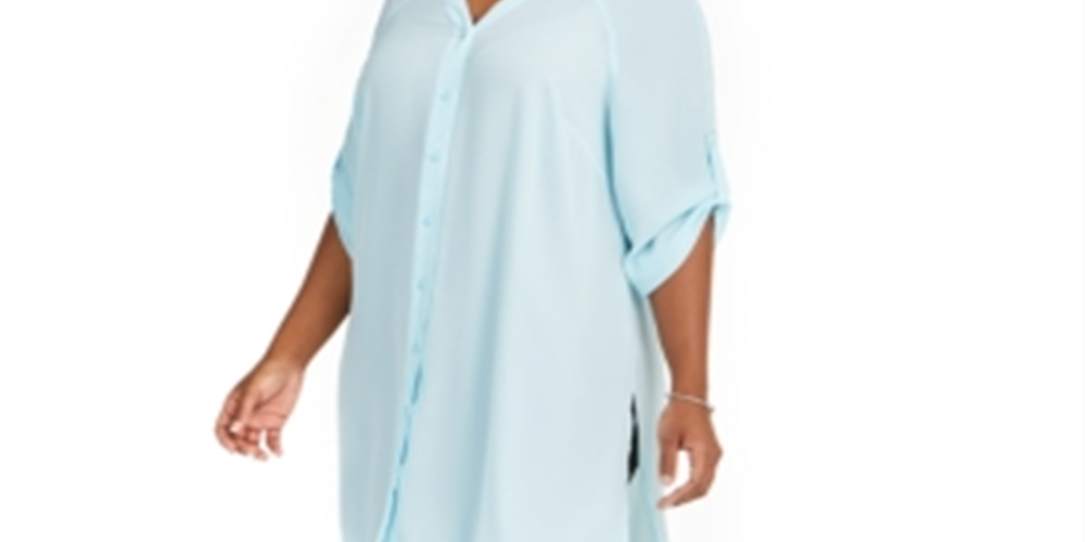 Alfani Women's Plus Size Long Tunic Shirt Oasis Blue 3X