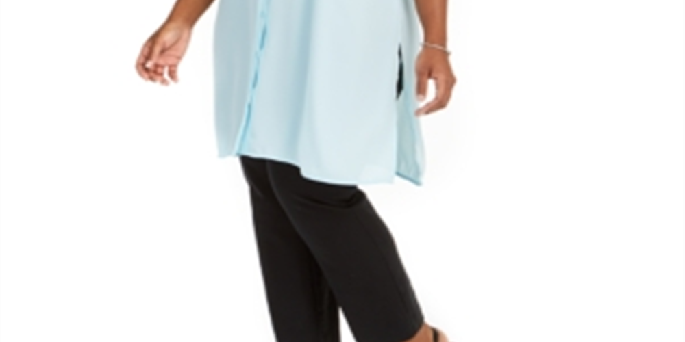 Alfani Women's Plus Size Long Tunic Shirt Oasis Blue 3X