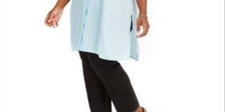 Alfani Women's Plus Size Long Tunic Shirt Oasis Blue 3X