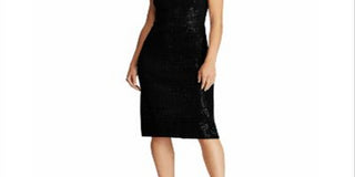 Ralph Lauren Women's Sequined Cap Sleeve Boat Neck MIDI Sheath Cocktail Dress Black Size 0