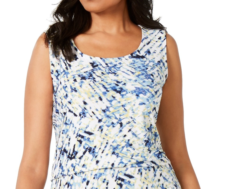 JM Collection Women's Blouse Medium Textured Abstract Print  Blue Size Medium